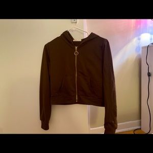 brown cropped zip up